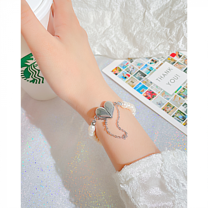 Bratara inox cu perle si inimioare [2]