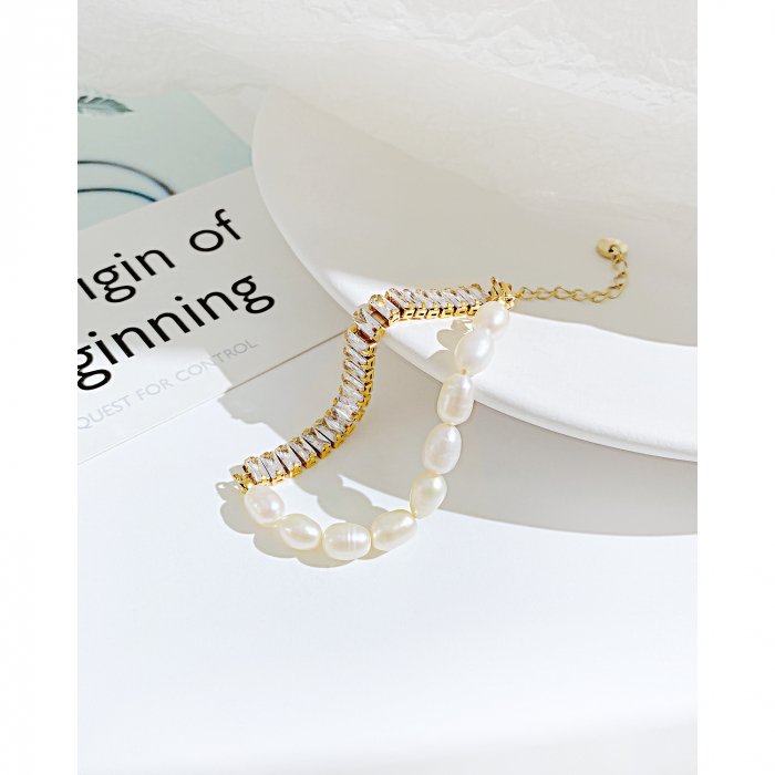 Bratara inox cu perle si zirconii [4]