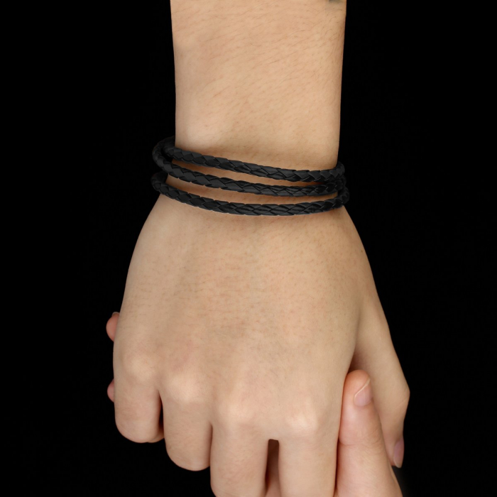 Bratara / Colier din piele neagra impletita cu inchidere magnetica, BSTF0006 [2]