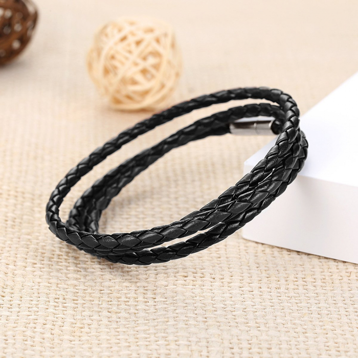 Bratara / Colier din piele neagra impletita cu inchidere magnetica, BSTF0006 [4]