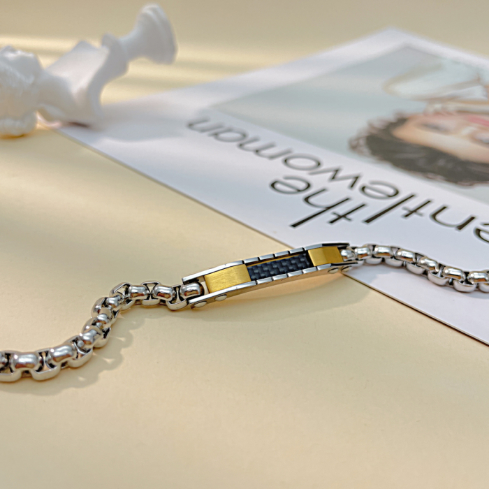 Bratara Unisex din inox cu placata aurie si fibra de carbon – Eleganta moderna [4]