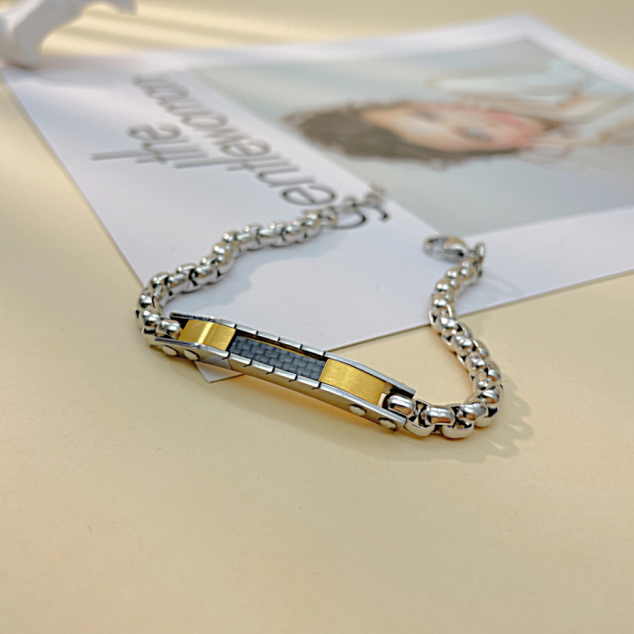 Bratara Unisex din inox cu placata aurie si fibra de carbon – Eleganta moderna [14]