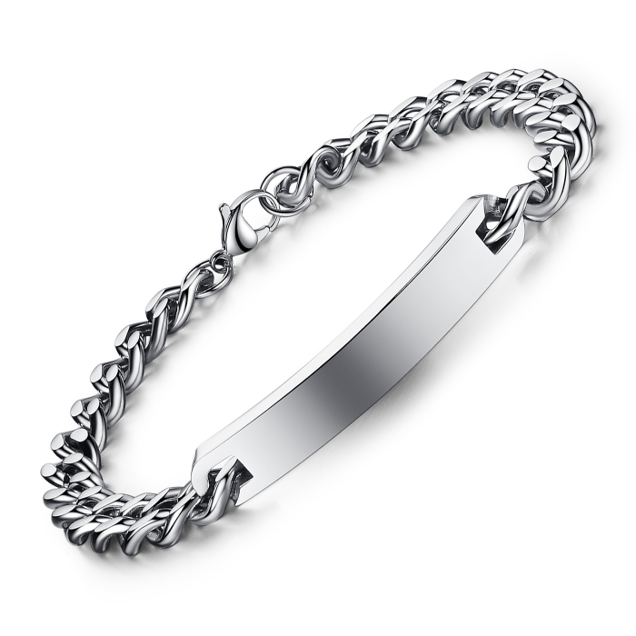 Bratara inox cu placuta curbata si lant 21 cm [2]