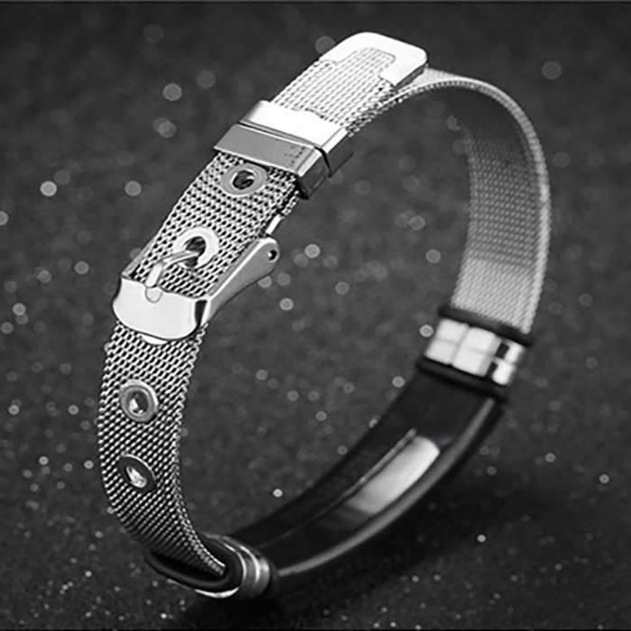Bratara inox cu placuta argintie si cruce aurie [5]