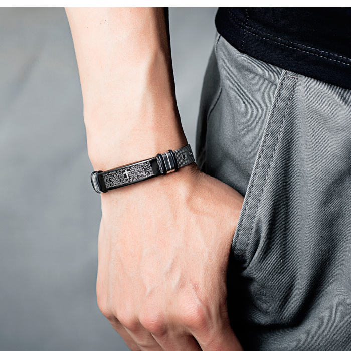 Bratara inox cu placuta neagra si cruce decupata [7]