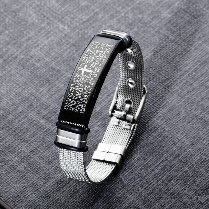 Bratara inox cu placuta neagra si cruce decupata [3]