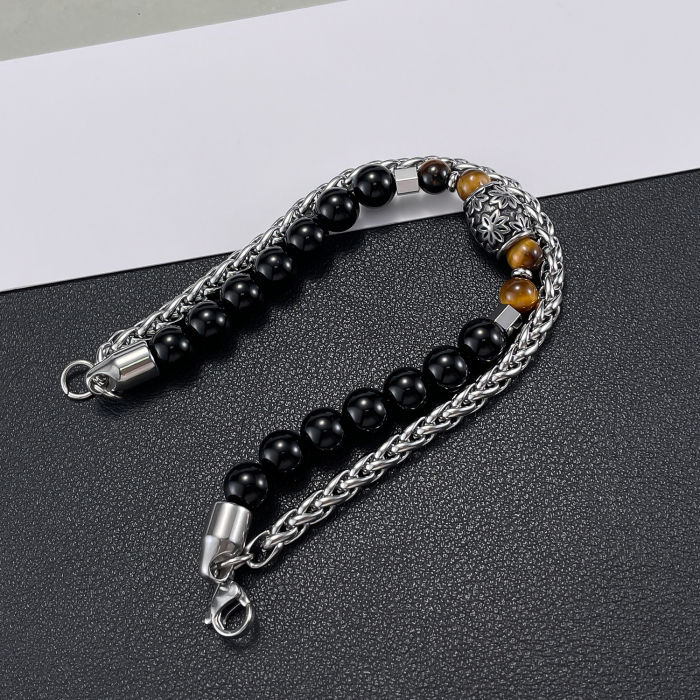 Bratara inox dubla cu Ochi de Tigru si Onix [10]