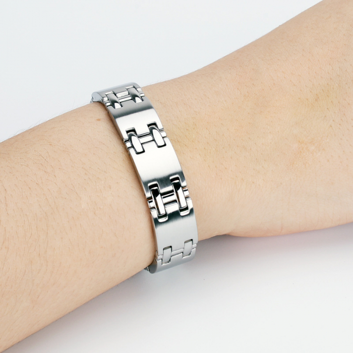 Bratara inox eleganta in 2 tonuri cu magneti, turmalina, germaniu si anioni [4]