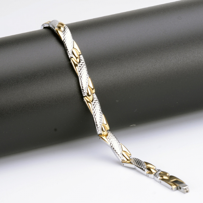 Bratara inox in 2 tonuri cu magneti, turmalina, germaniu si anioni [4]