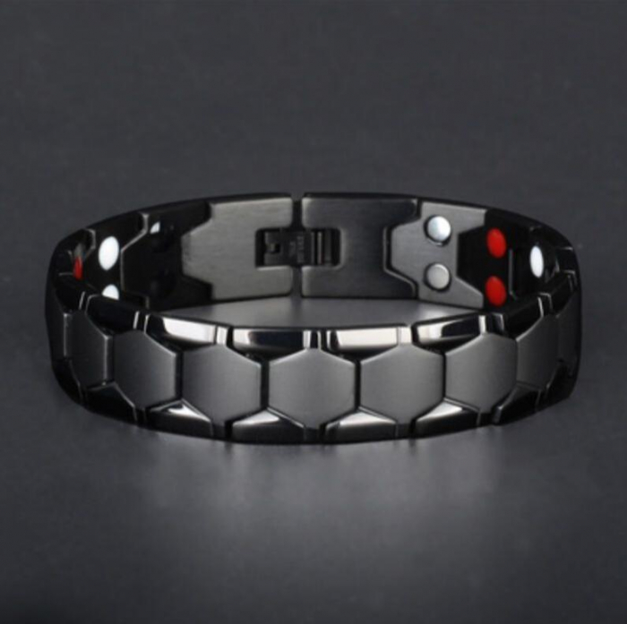Bratara inox neagra cu magneti, turmalina, germaniu si anioni [7]