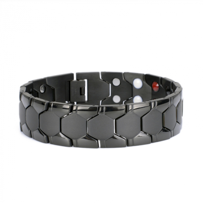 Bratara inox neagra cu magneti, turmalina, germaniu si anioni [2]