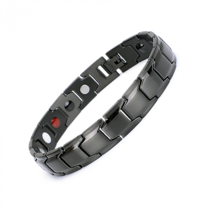 Bratara inox neagra cu magneti, turmalina, germaniu si anioni [4]