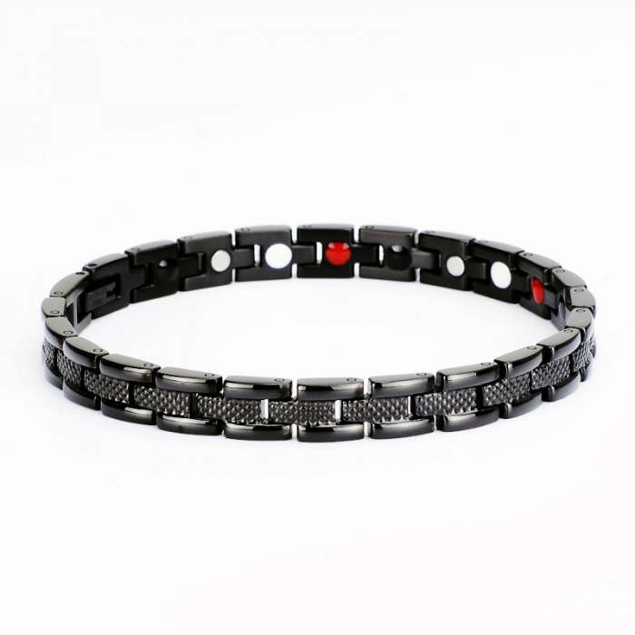 Bratara inox neagra cu magneti, turmalina, germaniu si anioni [3]