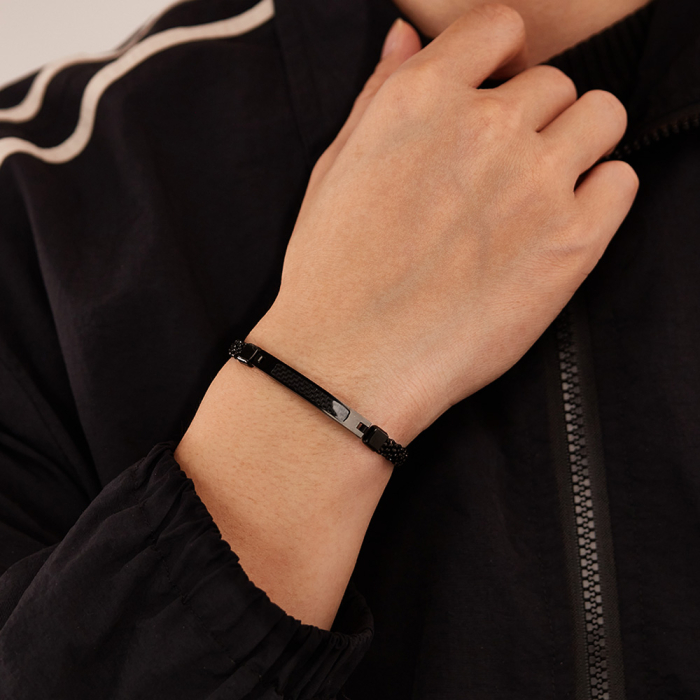 Bratara inox Plasa Neagra cu Placuta Carbon – Eleganta si Forta Urbana [5]