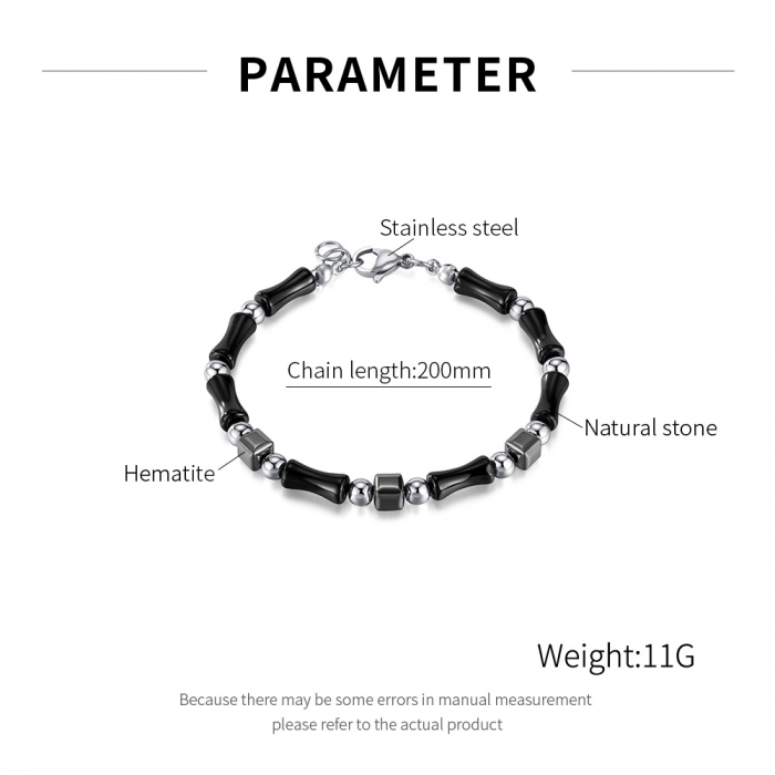 Bratara inox reglabila Bambus Negru cu Onix si Hematite [9]