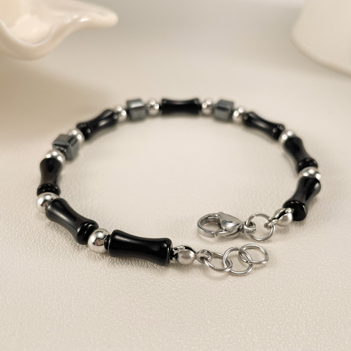 Bratara inox reglabila Bambus Negru cu Onix si Hematite [8]
