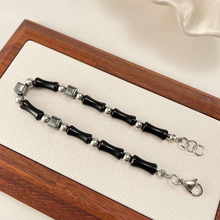 Bratara inox reglabila Bambus Negru cu Onix si Hematite [5]
