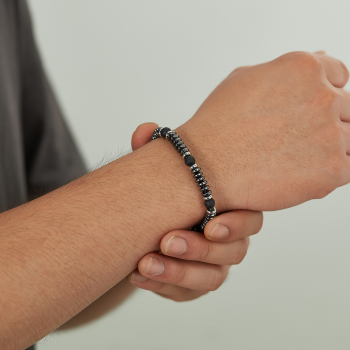Bratara inox reglabila cu Hematit si Roca Vulcanica [10]
