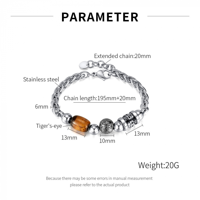 Bratara inox reglabila cu ochi de tigru si cranii [10]