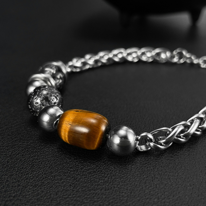 Bratara inox reglabila cu ochi de tigru si cranii [6]