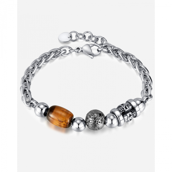 Bratara inox reglabila cu ochi de tigru si cranii [15]