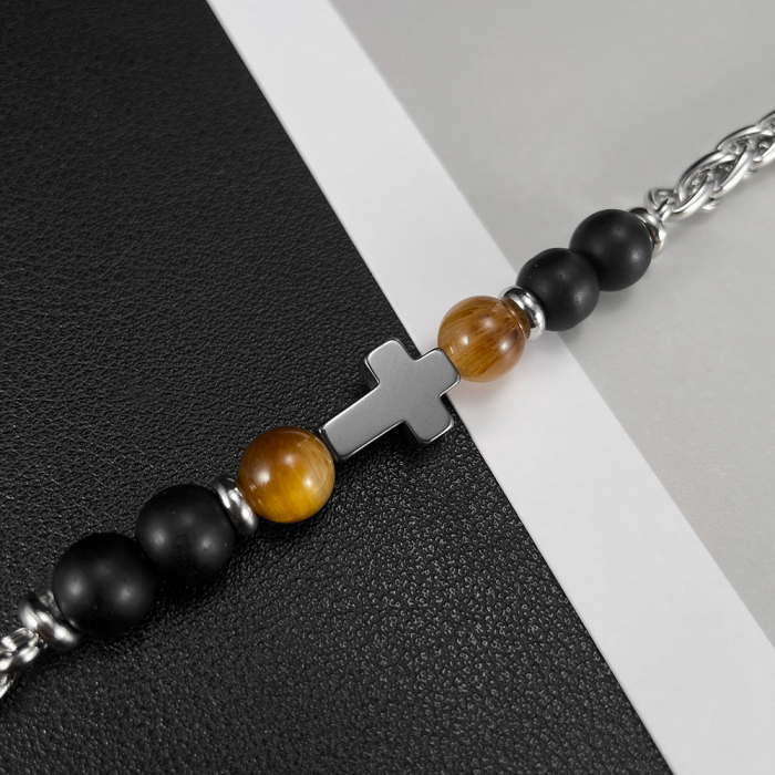 Bratara inox reglabila cu Ochi de Tigru si Cruce [5]