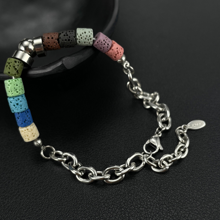 Bratara inox reglabila Curcubeu din roci vulcanice [11]