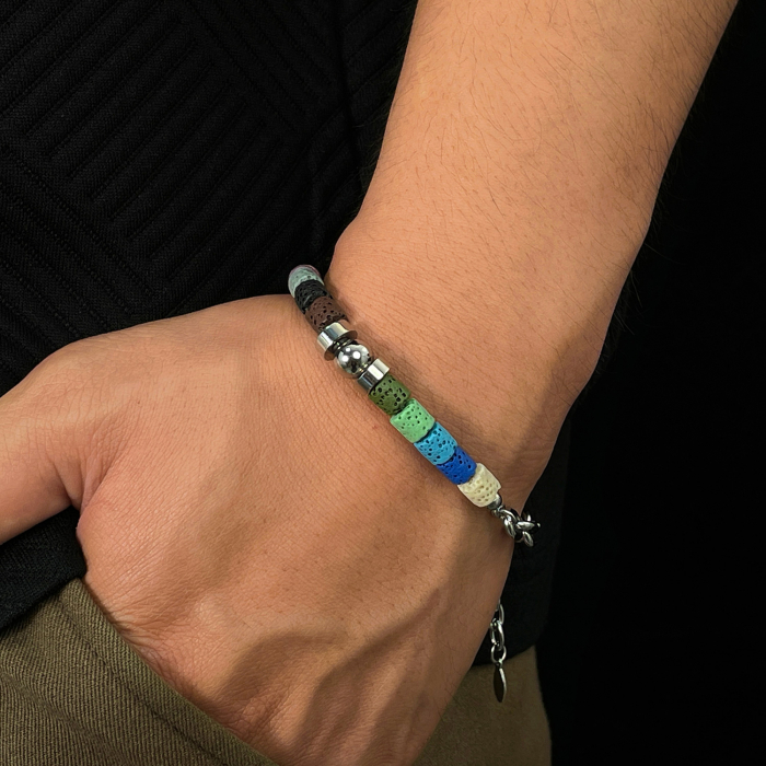 Bratara inox reglabila Curcubeu din roci vulcanice [7]