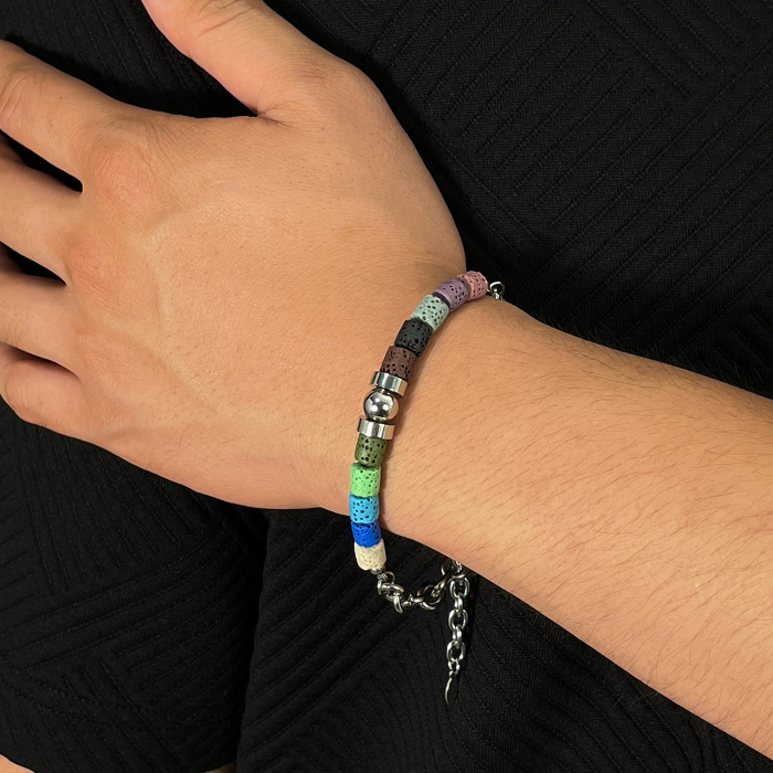 Bratara inox reglabila Curcubeu din roci vulcanice [12]