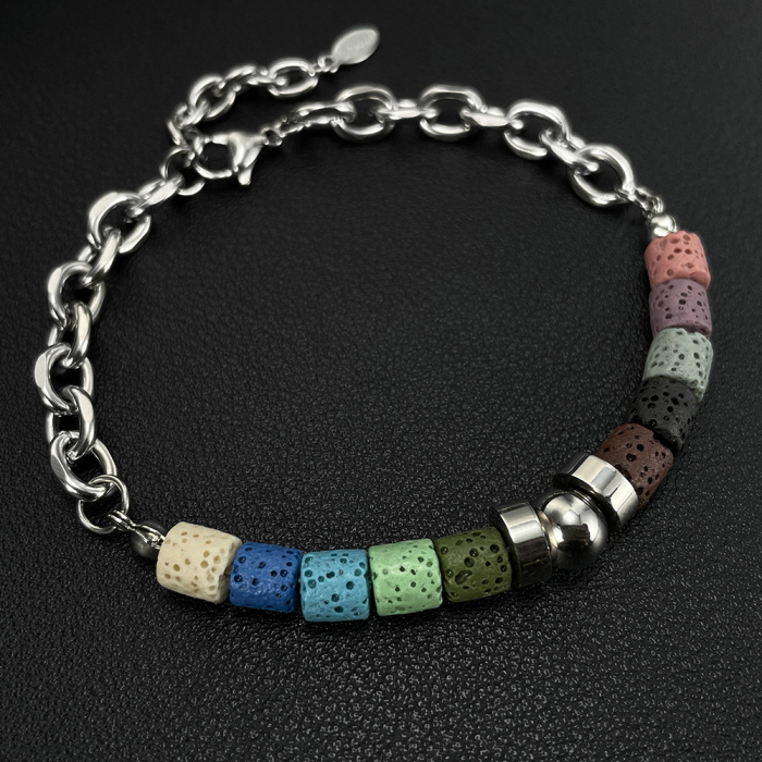 Bratara inox reglabila Curcubeu din roci vulcanice [8]