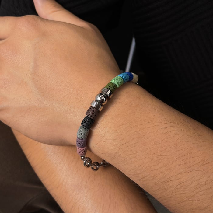 Bratara inox reglabila Curcubeu din roci vulcanice [14]