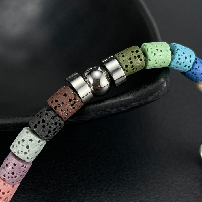 Bratara inox reglabila Curcubeu din roci vulcanice [3]