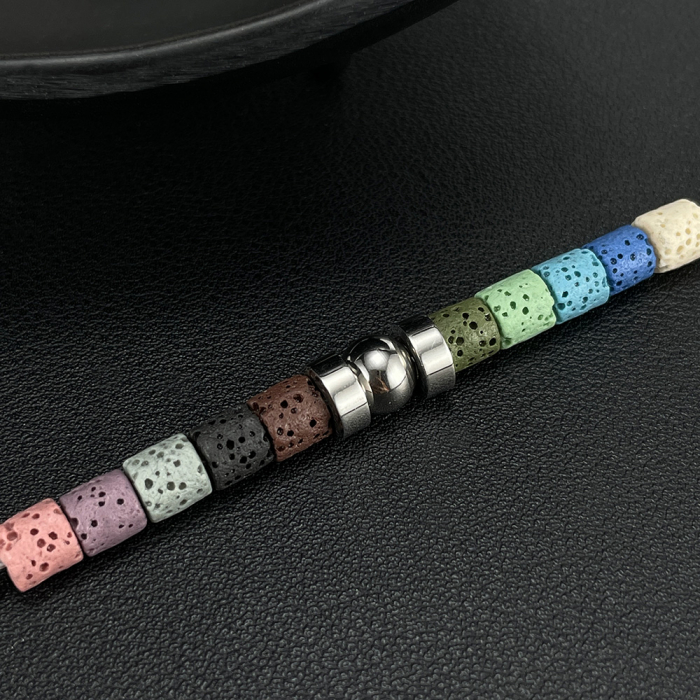 Bratara inox reglabila Curcubeu din roci vulcanice [6]