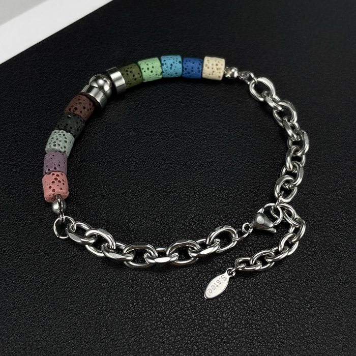 Bratara inox reglabila Curcubeu din roci vulcanice [13]