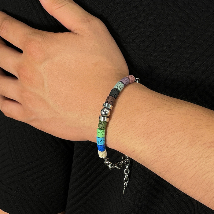 Bratara inox reglabila Curcubeu din roci vulcanice [2]