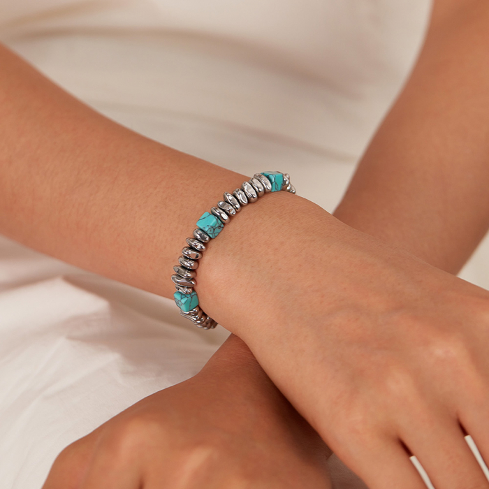 Bratara inox reglabila Unisex cu Hematit si Turcoaz [4]