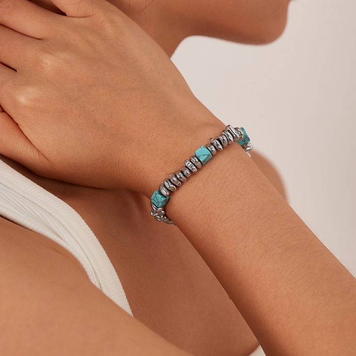 Bratara inox reglabila Unisex cu Hematit si Turcoaz [11]