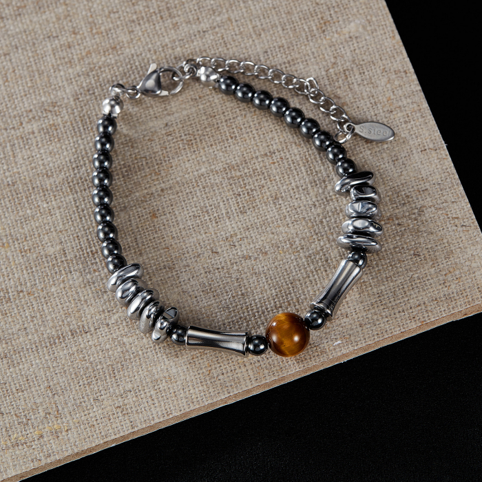 Bratara inox reglabila Unisex cu Ochi de Tigru si Hematite [10]