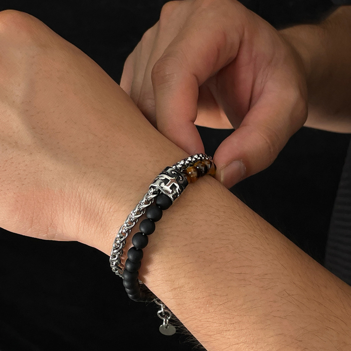 Bratara inox reglabila Unisex cu Ochi de Tigru si Roca Vulcanica [11]