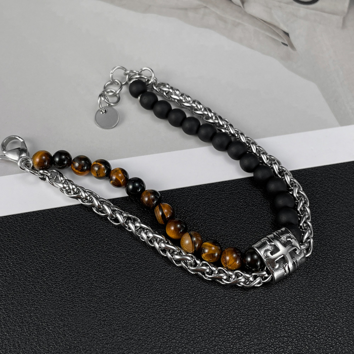 Bratara inox reglabila Unisex cu Ochi de Tigru si Roca Vulcanica [3]