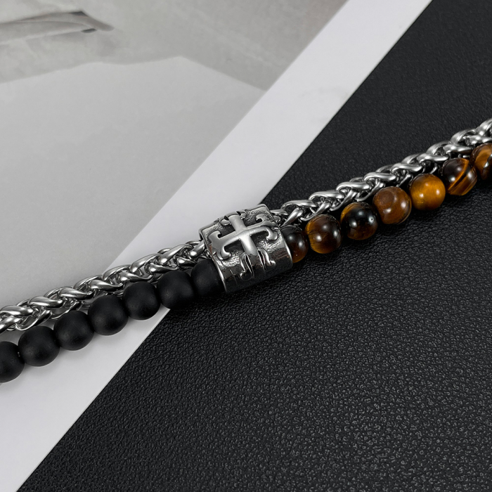 Bratara inox reglabila Unisex cu Ochi de Tigru si Roca Vulcanica [6]