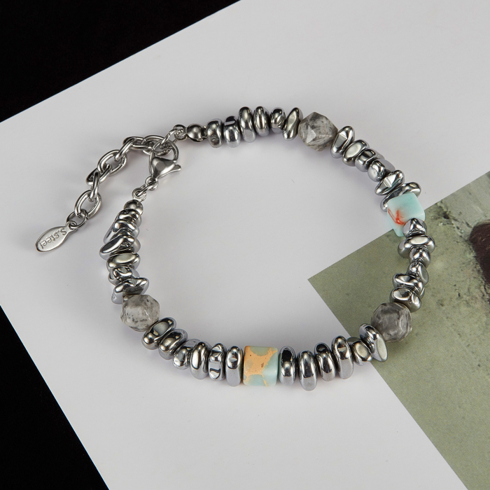Bratara inox reglabila Unisex cu Tarzanstone  si Hematite [10]