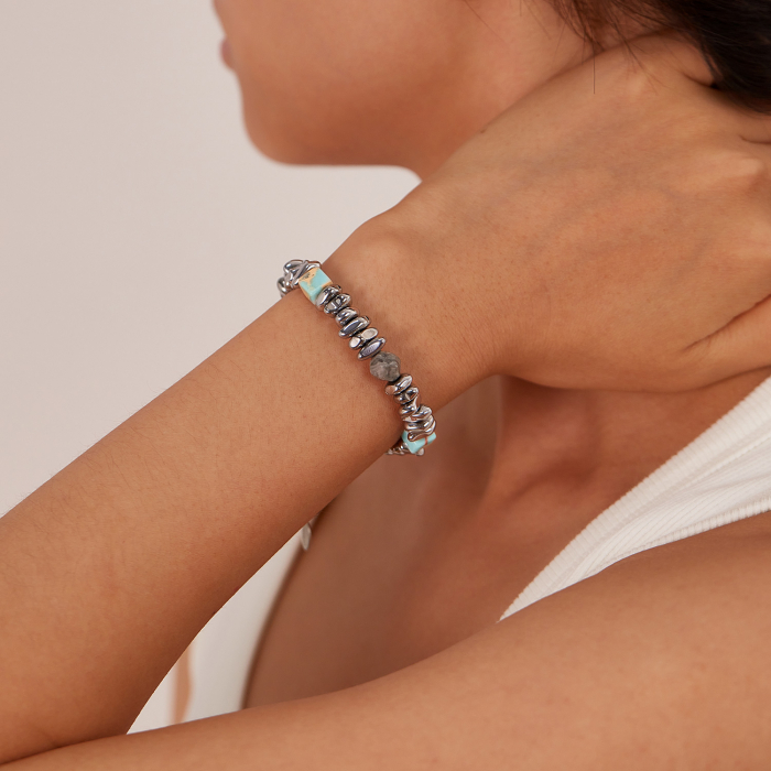 Bratara inox reglabila Unisex cu Tarzanstone  si Hematite [12]