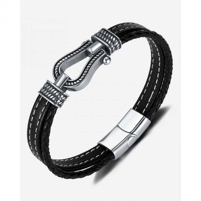 Bratara inox si piele cu potcoava norocoasa [15]