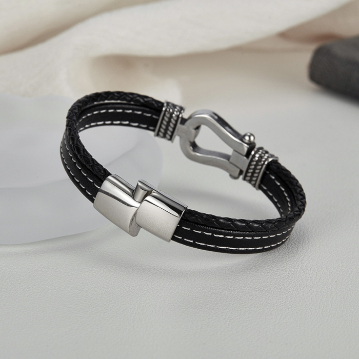 Bratara inox si piele cu potcoava norocoasa [7]
