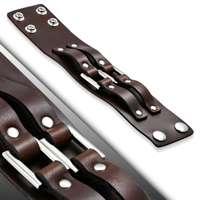 Bratara lata eleganta din piele maro cu capse - BSL0152 [2]