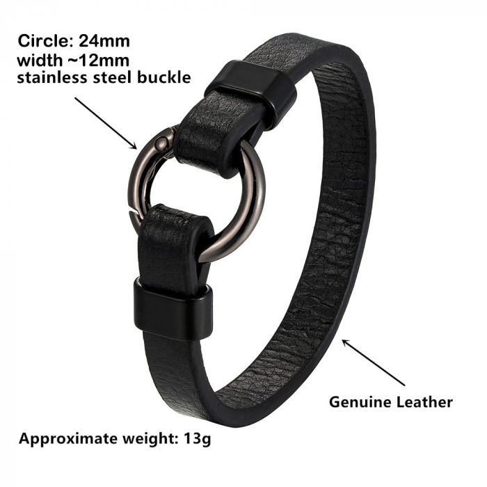 Bratara neagra din piele naturala cu inchizatoare inox auriu [2]