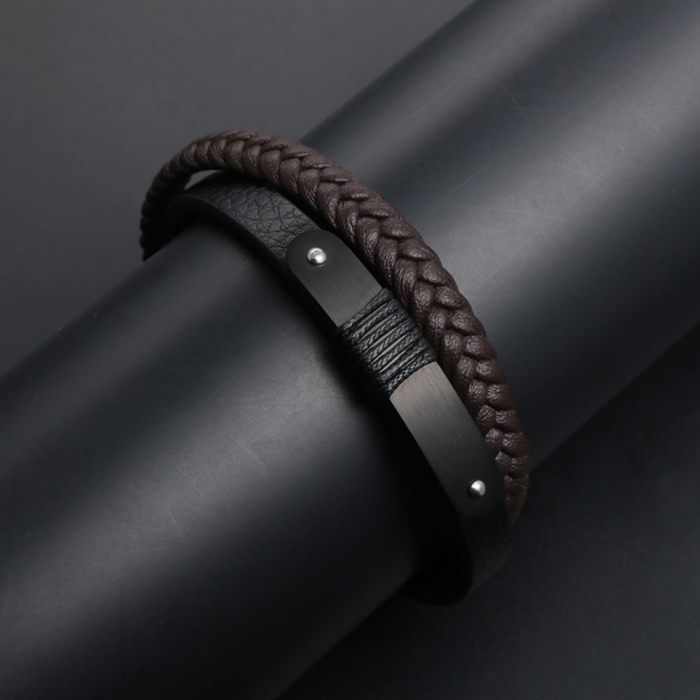 Bratara din piele naturala cu placuta inox [3]