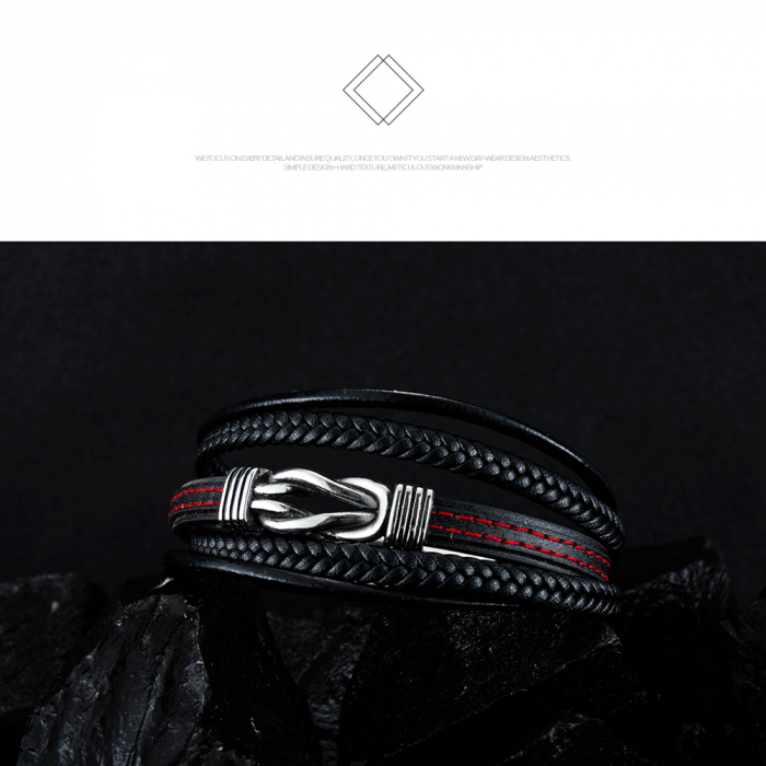 Bratara nod marinaresc din inox si piele neagra [10]