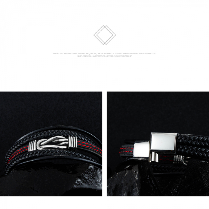 Bratara nod marinaresc din inox si piele neagra [9]